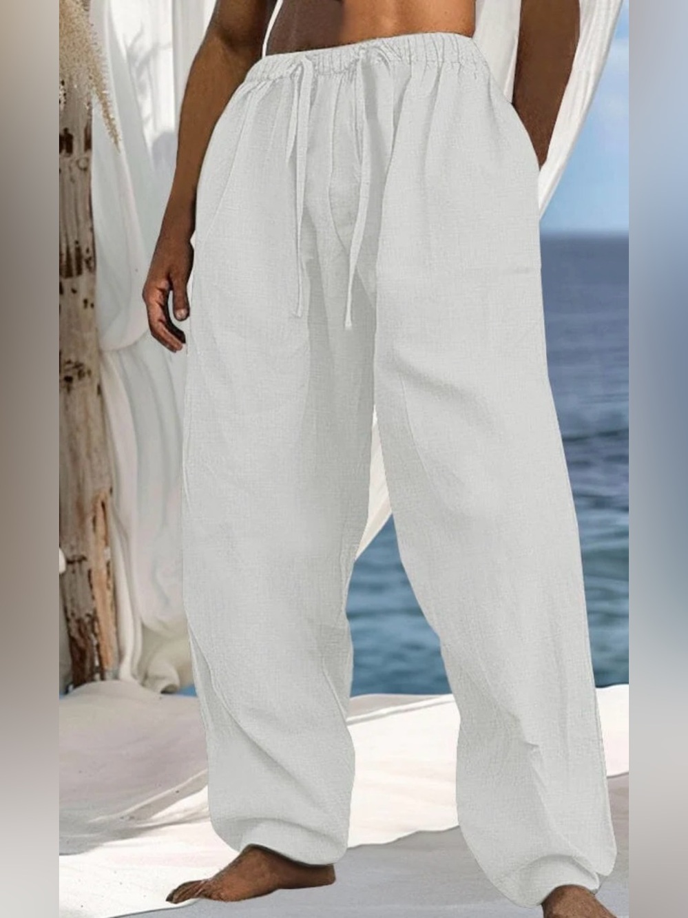 COOFANDY cotton harem joggers, baggy white pants, size large